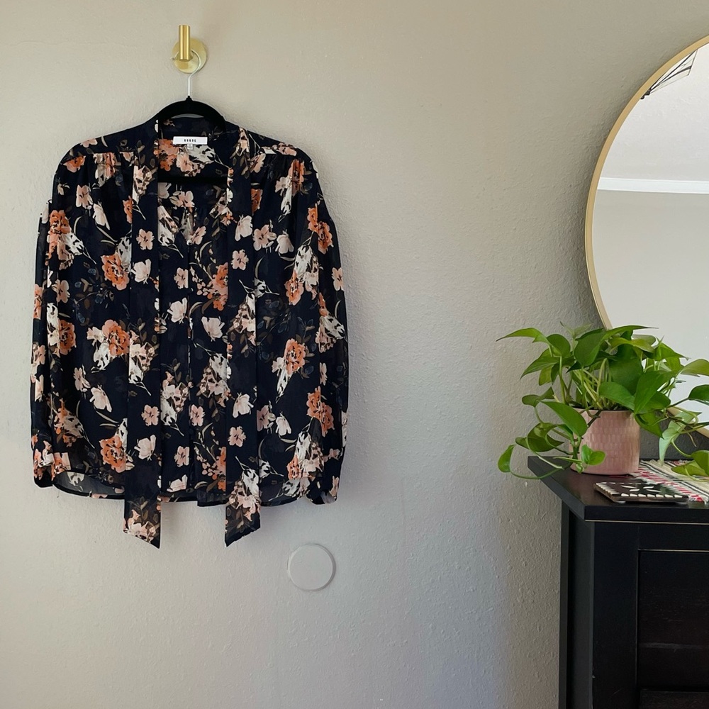 Floral Ballon Sleeve Bow Blouse